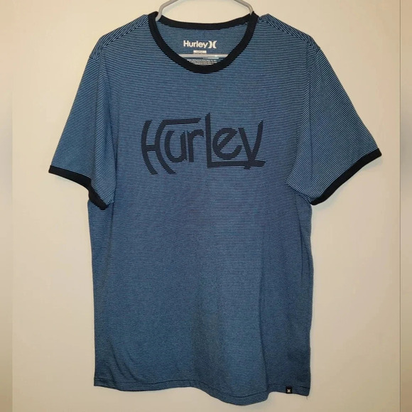 **4/$20 TEES**Hurley Men's size Large Blue and Black stripe tee shirt LOT E22 - Picture 2 of 4